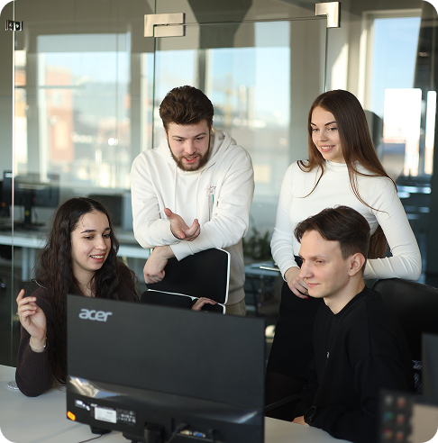 Team members embodying our collaborative company culture