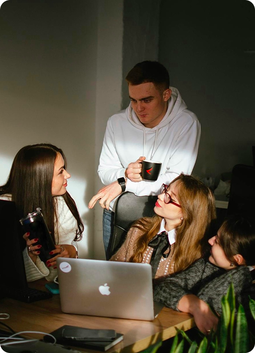 Team members embodying our collaborative company culture